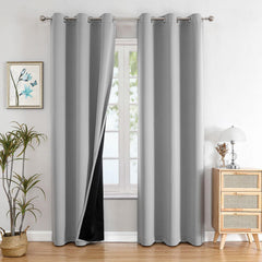 100% Blackout Curtains for Bedroom with Black Liner, 2 Thick Layers Total Blackout Thermal Insulated