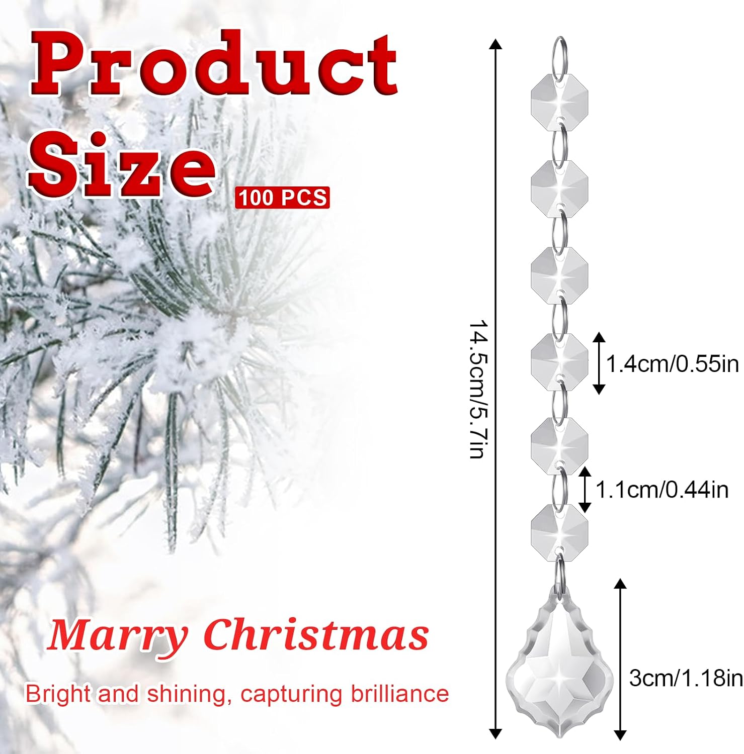 100 Pcs Clear Acrylic Crystal Ornament Beads Hanging Glass Crystals Clear Acrylic Prisms Pendant Ornaments for