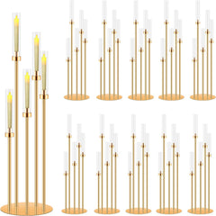 10 Sets 5 Arms Acrylic Candelabra for Tables,42'' Tall Candlesticks Holder with Lampshade,Wedding Centerpieces,Gold