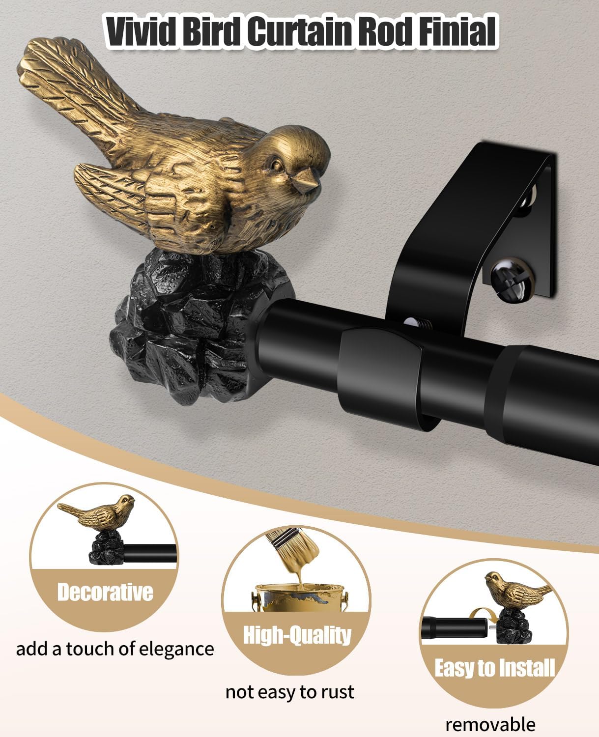 1 or 7/8 Inch Bird-Shaped Decorative Finials for Curtain Rods,Curtain Rod Ends Metal Curtain Rod Finials Ends Easy to