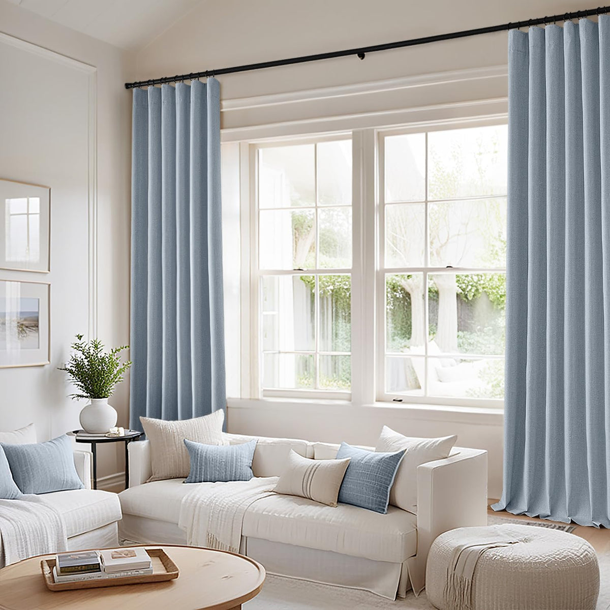 100% Blackout Curtains 2 Panels Set, Thick Faux Linen Black Out Curtain Room Darkening Back Tab Pleat