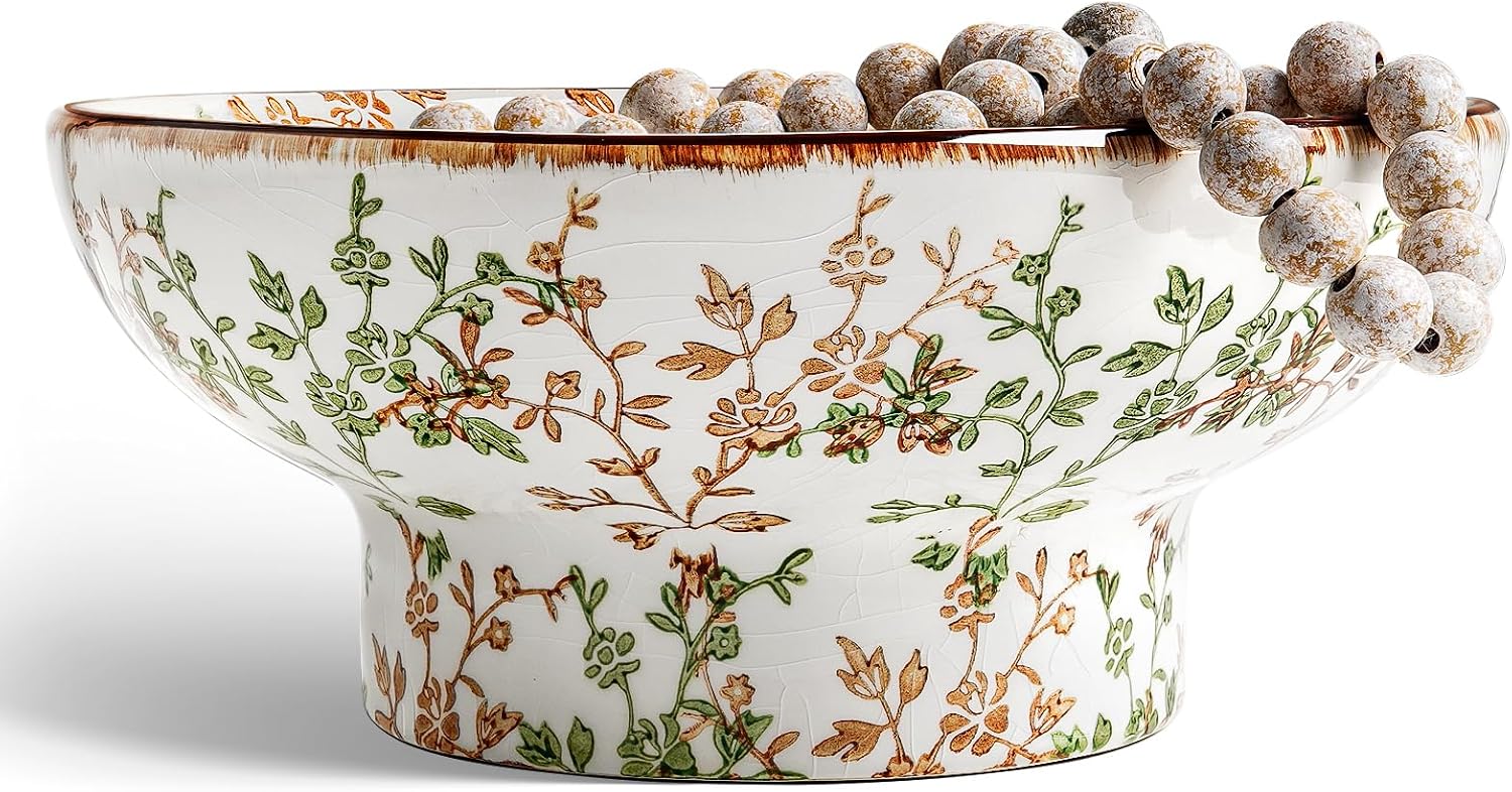 10" Ceramic Decorative Bowl, Key Bowl , Handcrafted Sturdy Pedestal Bowl, French Country Fruit Bowl Counter