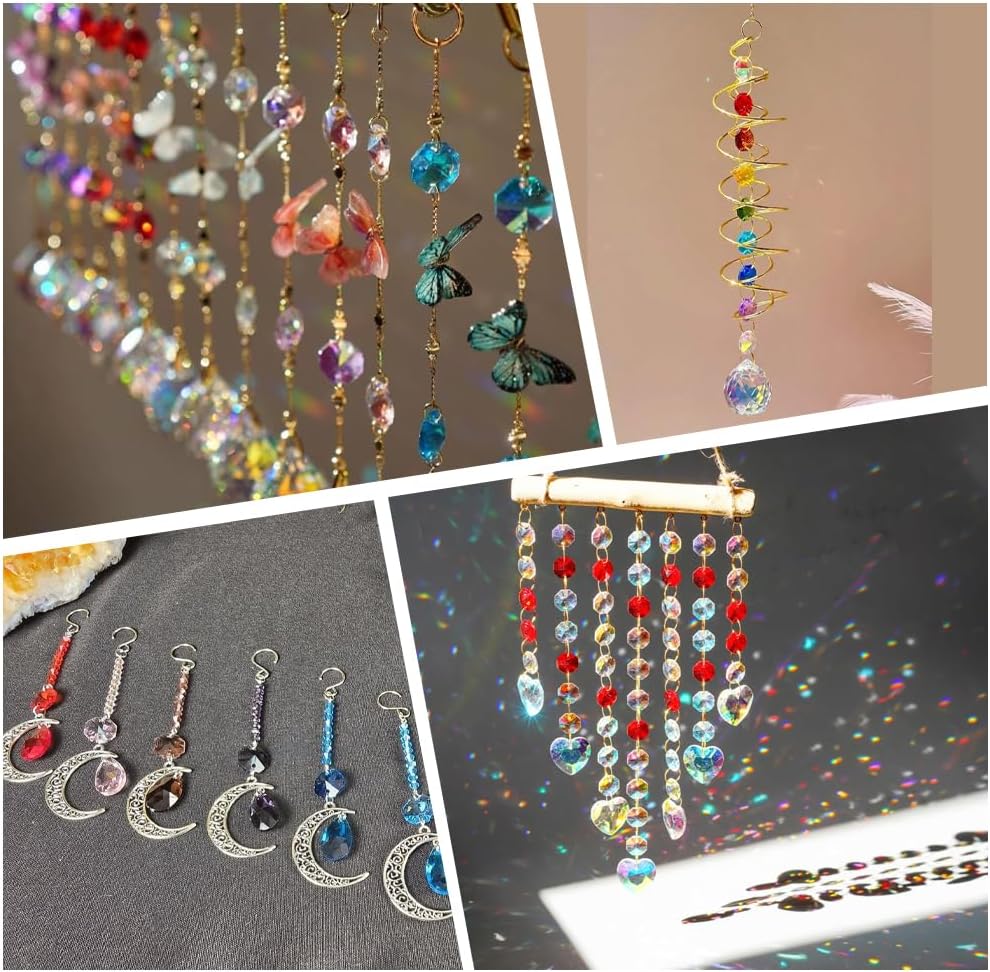 1 Box 120Pcs 14mm Crystal Glass Octagon Beads 2 Hole Crystal Prism Beads Red Glitter Chandelier Replacement Connector