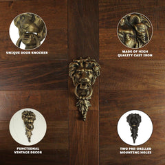 10 Inch High Bronze Finish Cast Iron Lion Head Vintage Style Door Knocker - Easy to Install