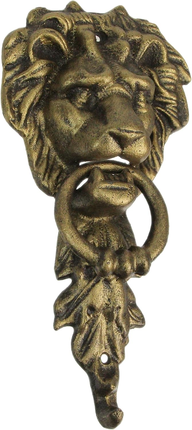 10 Inch High Bronze Finish Cast Iron Lion Head Vintage Style Door Knocker - Easy to Install