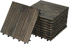 10 Pcs Outdoor Interlocking Deck Tiles, 12"x12" Acacia Wood Tiles for Patio, Porch, Balcony & Poolside, Striped