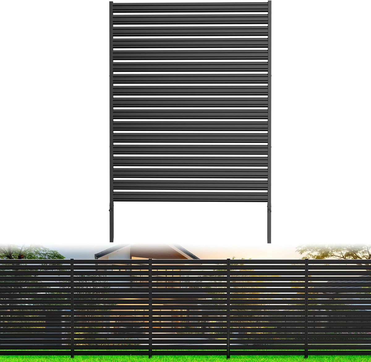 1 Panel No-Dig Metal Privacy Fence Screen, 60" H × 48" W Outdoor Air Conditioner Fence, Rustproof AC Unit Cover to