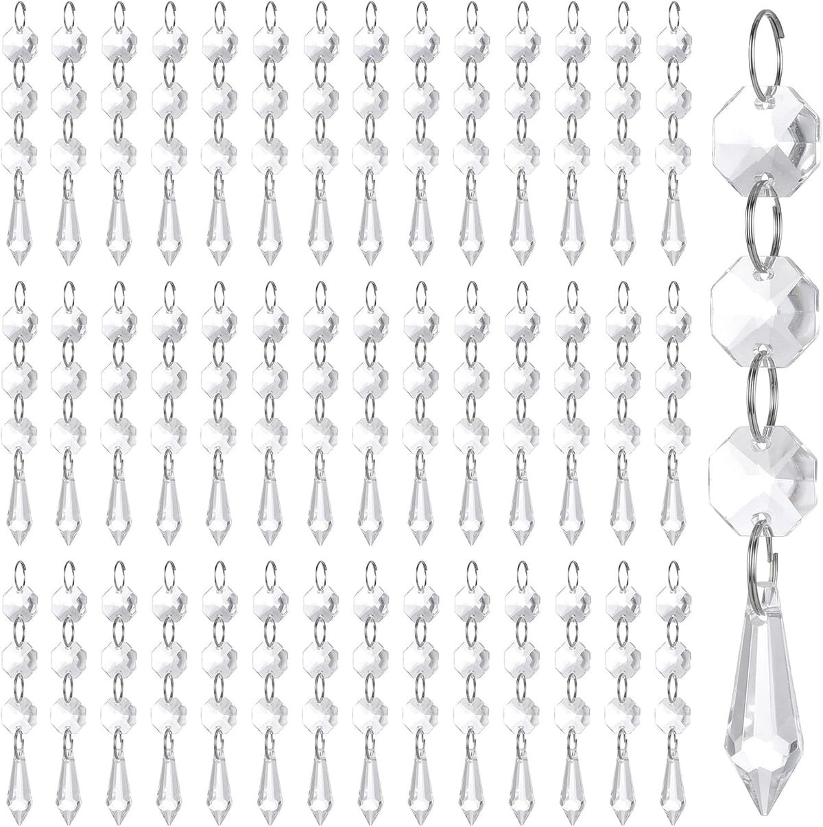 100 Pcs Acrylic Hanging Crystals for Centerpieces Icicle Chandelier Garland Beads Strands Ornaments Clear Teardrop