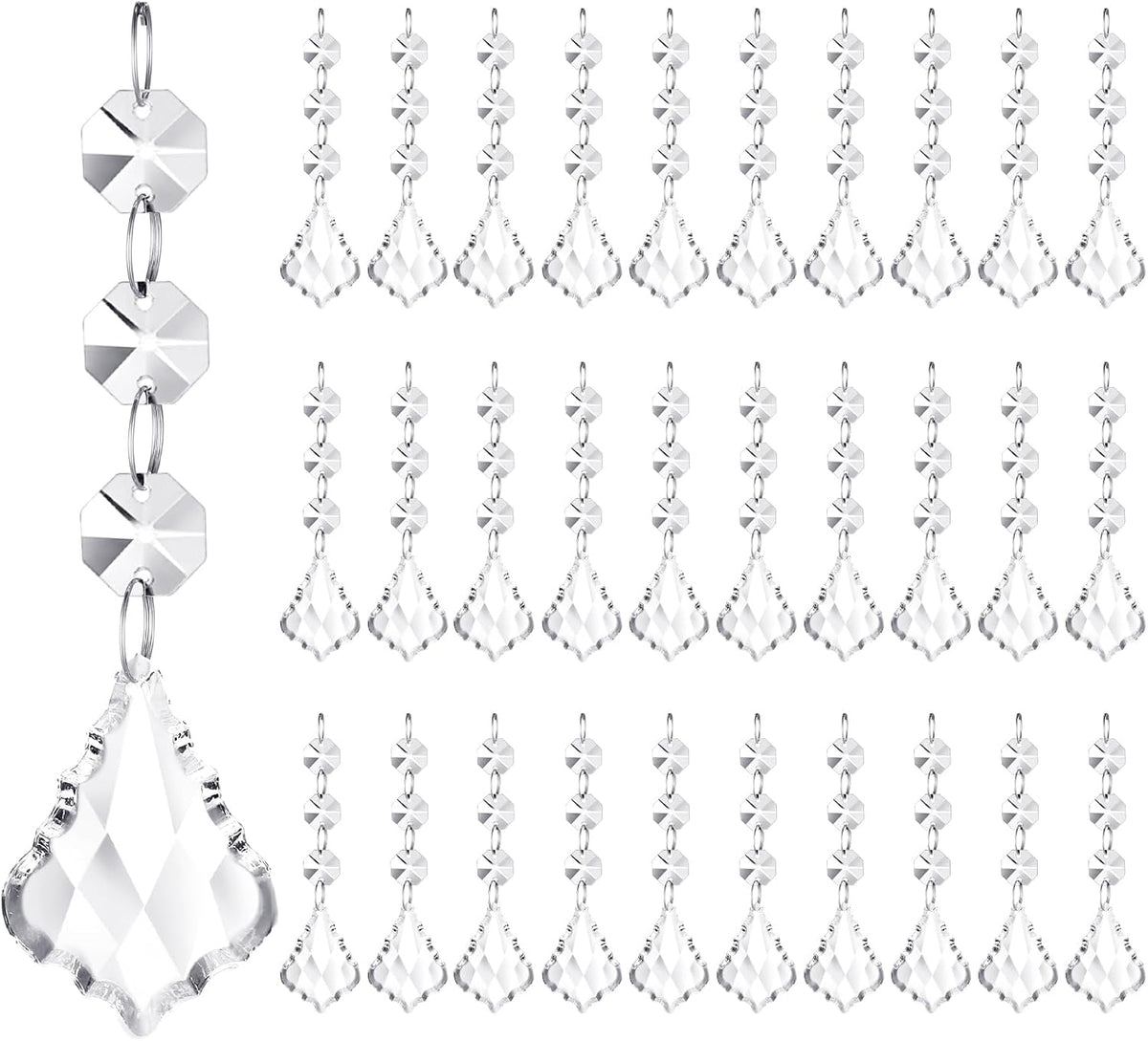 100 Pcs Hanging Crystals for Centerpieces Acrylic Chandelier Garland Beads Strands Prism Decorations Clear Teardrop