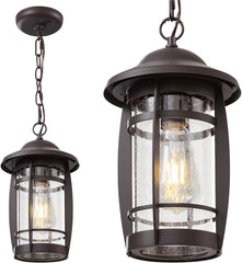 1-Light Outdoor Pendant Light for Porch - Oil Rubbed Bronze Outdoor Chandelier Lantern Waterproof Aluminum Exterior