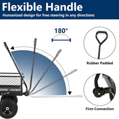 10" Flat Free Tires Heavy Duty Garden Cart with 180° Rotating Handle and Removable Sides, 4 Cu.Ft 400 lbs Capacity