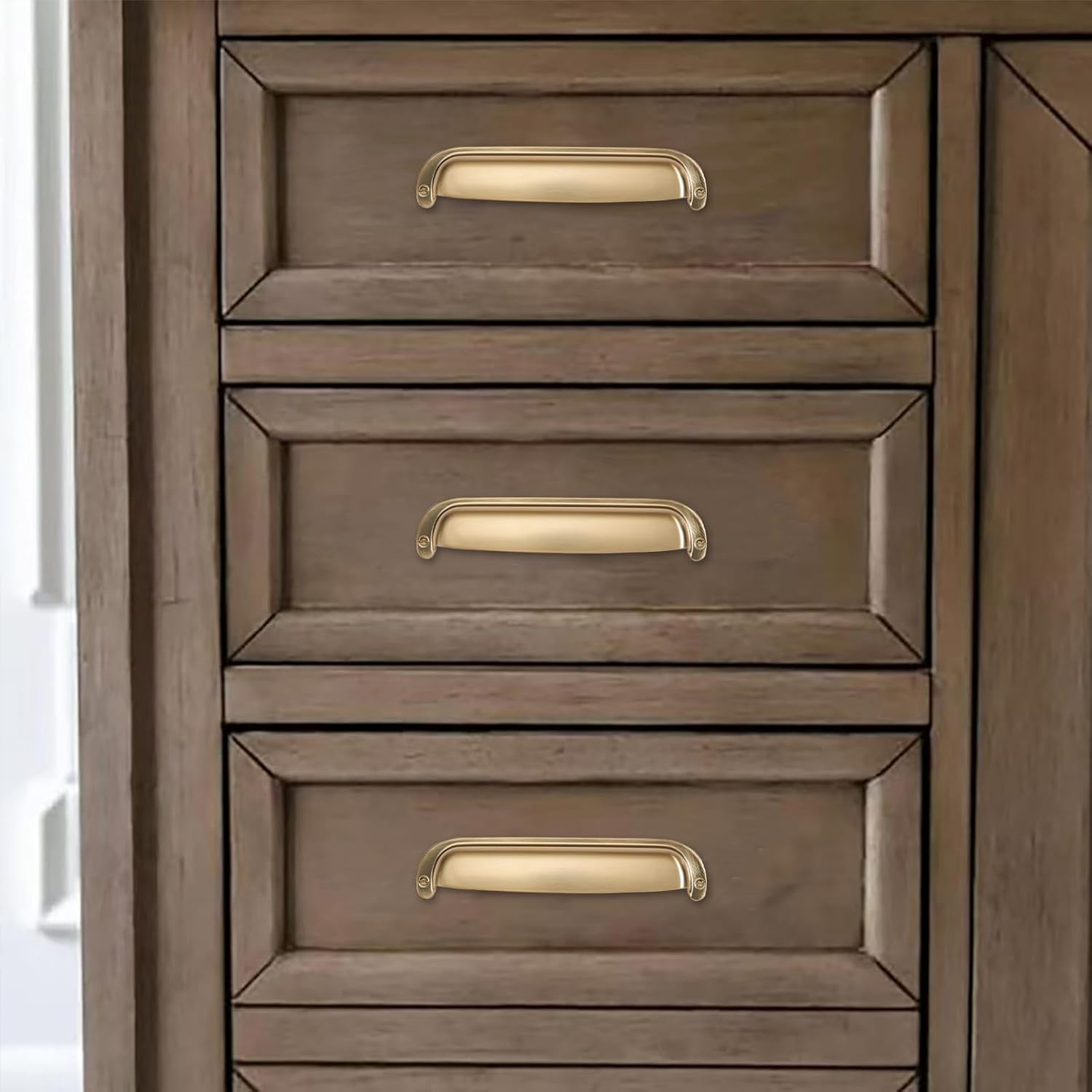 10 Pack 3"(76mm) Hole Center Retro Satin Brass Drawer Pulls Brushed Brass Cabinet Bin Cup Pulls Bathroom Hardware