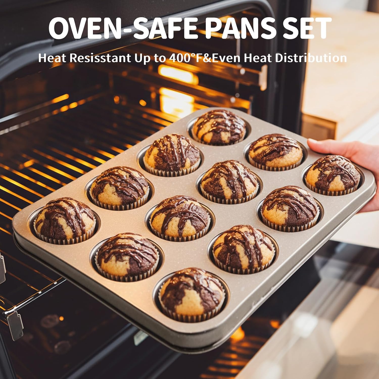 10-Piece Pans Set, Bakeware Sets Nonstick, Set for Oven Cooking, Stackable Carbon Steel Pans Include Cookie Sheets