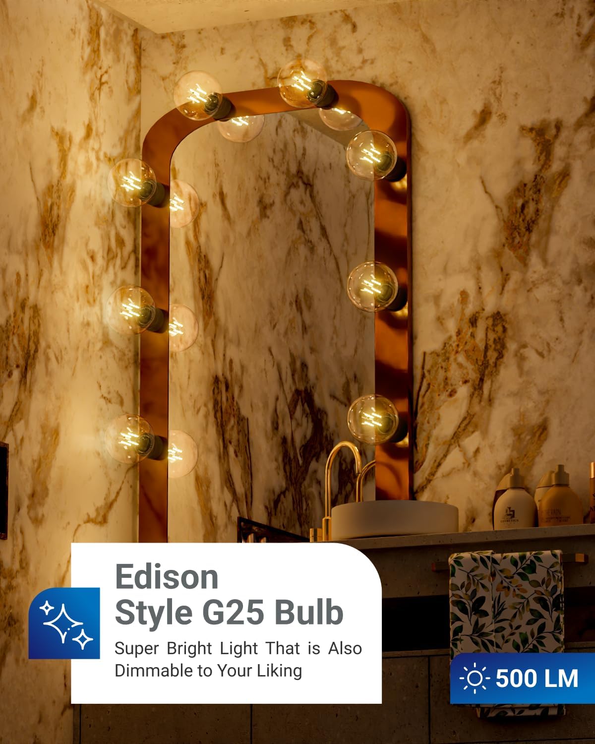 10 Pack G25 Globe Light Bulbs LED Edison Vanity Light Bulbs, CRI90, 2700K Soft White, Dimmable, 5W=60W, Clear Vintage