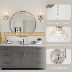 1 Piece Brushed Nickel Finish Wall Sconce, 1-Light Modern Wall Sconce with Hanging Crystal Accents and Flower-Shaped