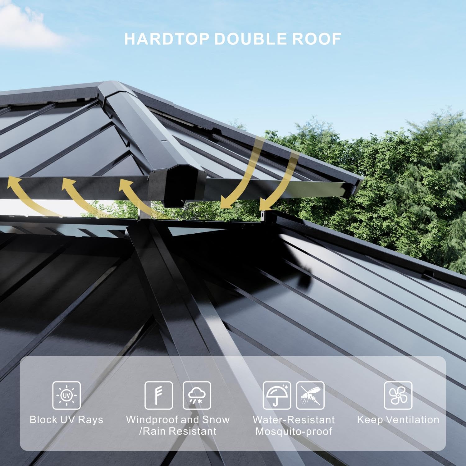 10'x12' Hardtop Gazebo, Galvanized Steel Double Roof Canopy with Heavy-Duty Steel Frame