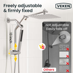 10" Luxurious Rain Shower Head with Handheld, High Pressure Rainfall Shower Heads wih Extension Arm