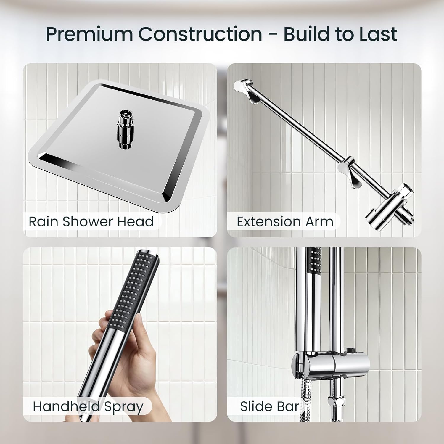 10" Luxurious Rain Shower Head with Handheld, High Pressure Rainfall Shower Heads wih Extension Arm