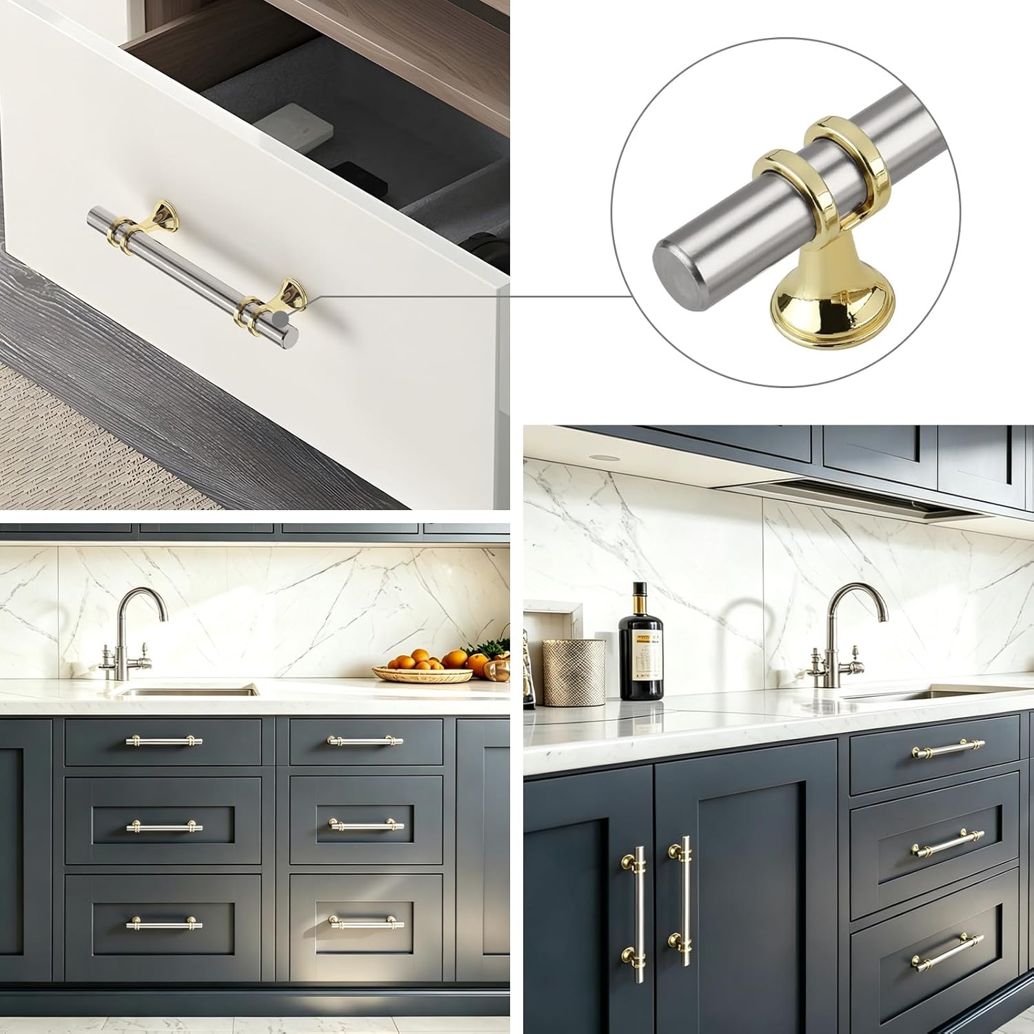 10 Pack Brushed Nickel Cabinet Pulls Kitchen Cabinet Handles, 3inch Cabinet Pullls Brushed Nickel&Gold Kitchen Pulls