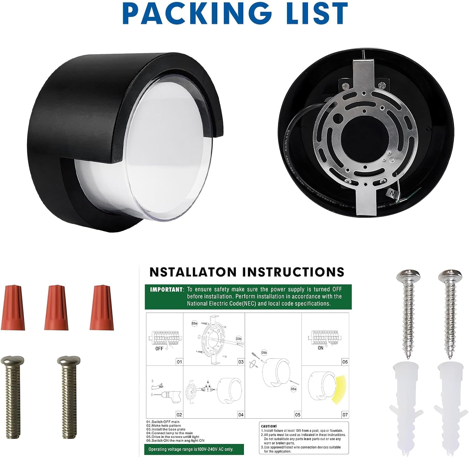 1 Pack Outdoor Wall Sconces, 6 Inch Modern Round LED Exterior Light Fixtures