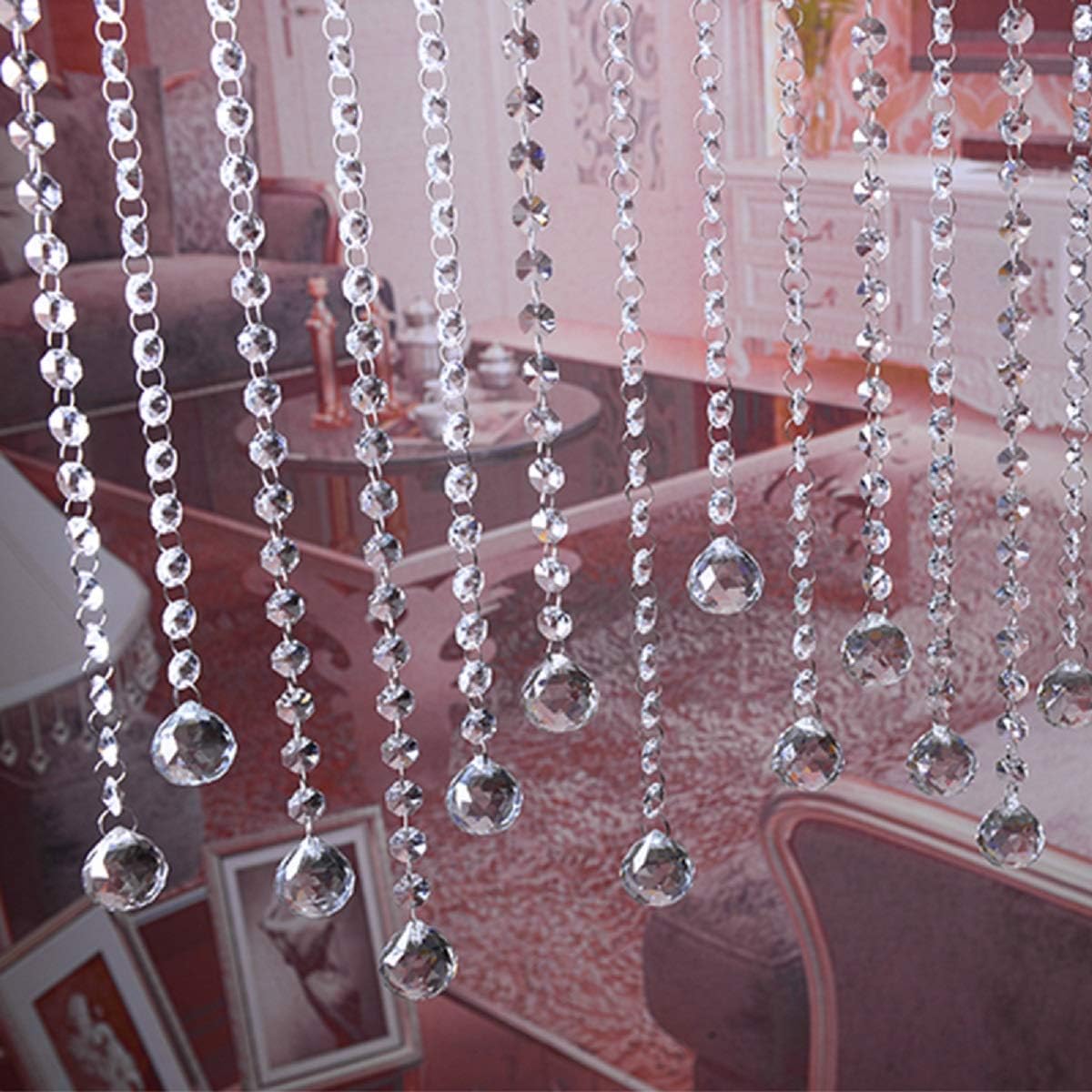 10 Pack (1000CM/30.5FT) Beaded Trim Clear Crystal Garland Chandelier Octagon Beads Chain