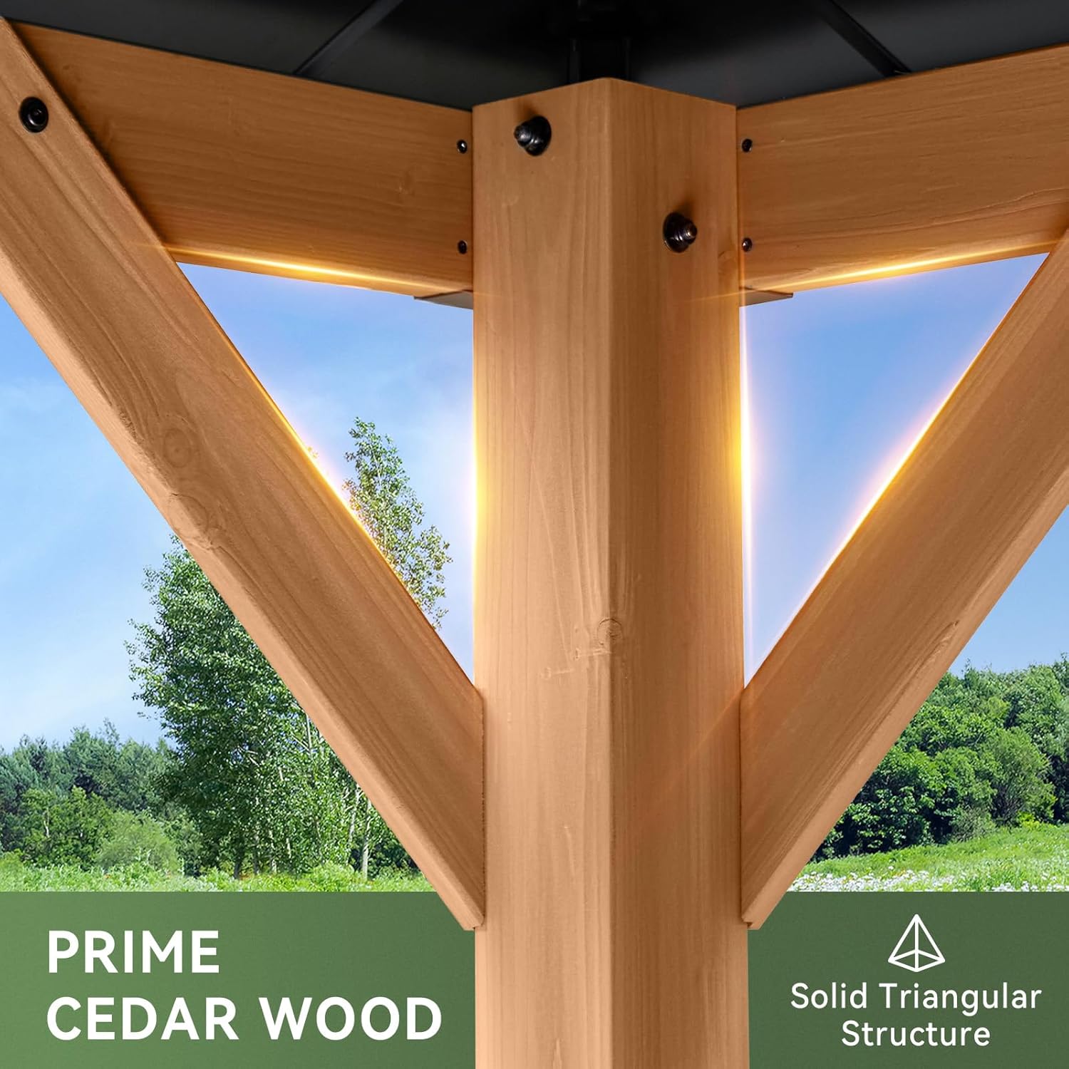 10' x 12' Outdoor Wood Gazebo, Hardtop Gazebo Permanent Wooden Pavilion with Galvanized Steel Double Roof