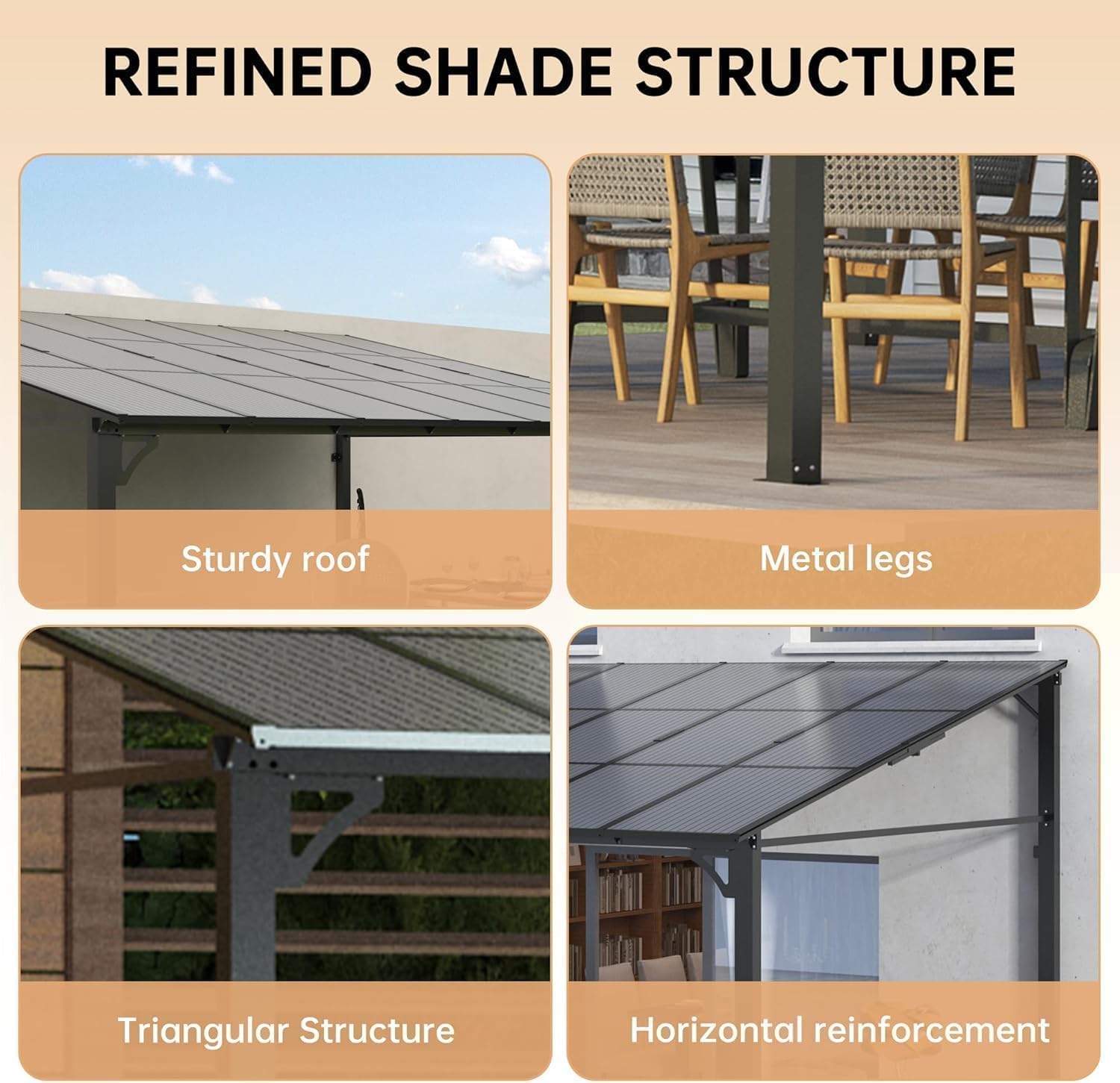 10'X14' Hardtop Wall Mounted Gazebo with Gutters & Galvanized Steel Roof, 60MPH Wind Resistance