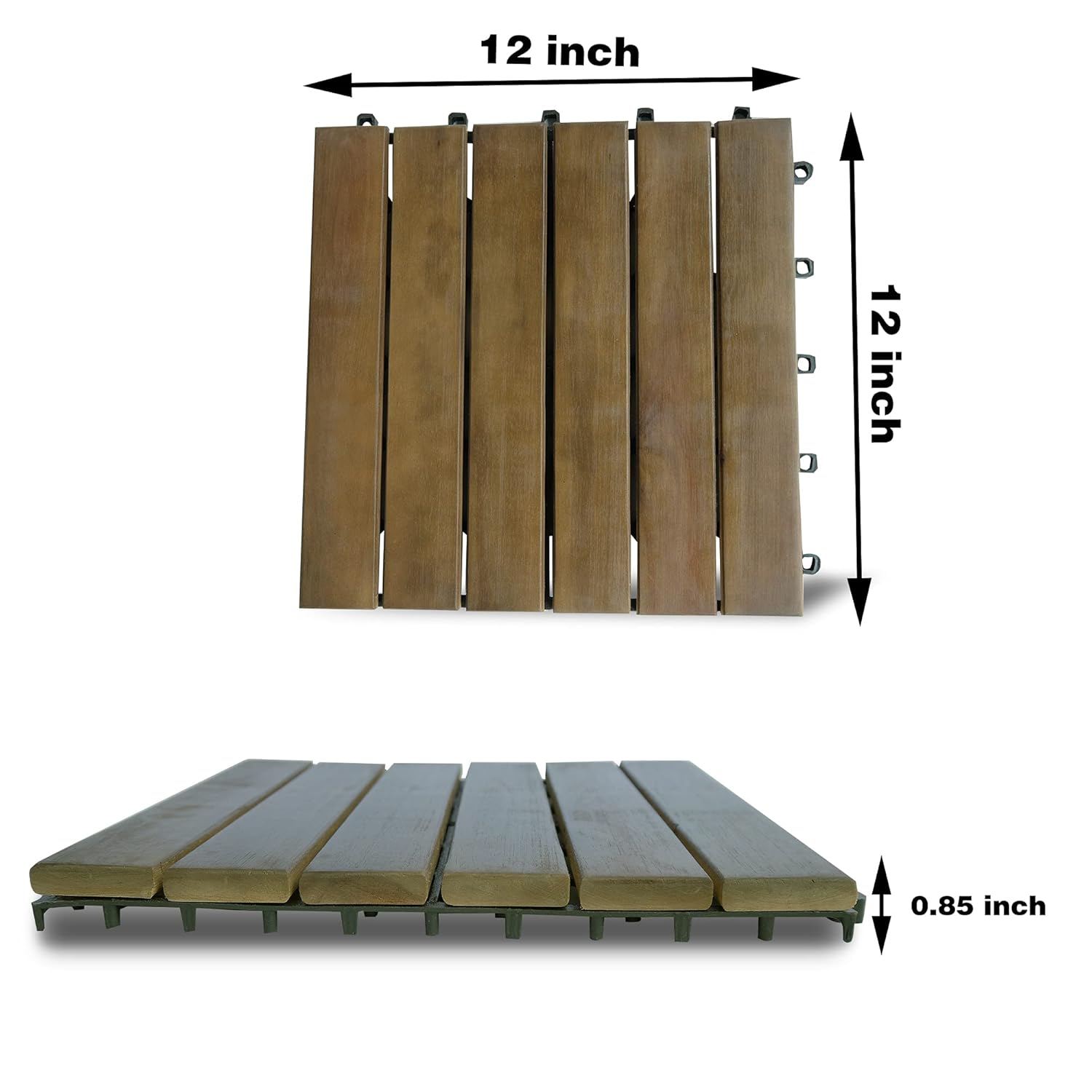 10 Pieces Patio Wood Deck Tiles 12 x 12 inches, Interlocking Flooring Oiled Finish for Outdoor, Balcony and Backyard