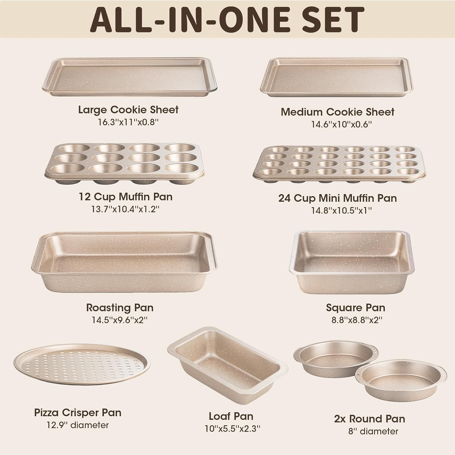 10-Piece Pans Set, Bakeware Sets Nonstick, Set for Oven Cooking, Stackable Carbon Steel Pans Include Cookie Sheets