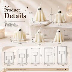 10 Pcs Halloween Glass Cylinder Hurricane Candle Holder with Halloween Ghost Candles, Clear Cylinder Pillar Candle