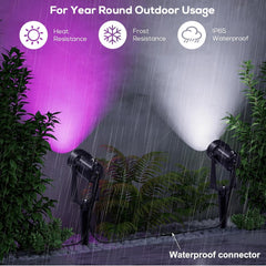 10 Pack Outdoor RGBW Landscape Lights, Color Changing Spot Uplights | Dusk to Dawn Sensor Controller with Remote