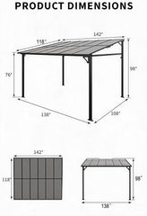 10' x 12' Lean-to Gazebo, Wall-Mounted Hardtop Gazebo, Polycarbonate Roof, Aluminum Frame, Ideal and Parties