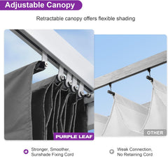 10' x 13' Outdoor Retractable Pergola Heavy-Duty Aluminum White Pergola with Sun Shade Canopy Patio Modern Shelter for Garden Yard Deck Grape Trellis, Grey