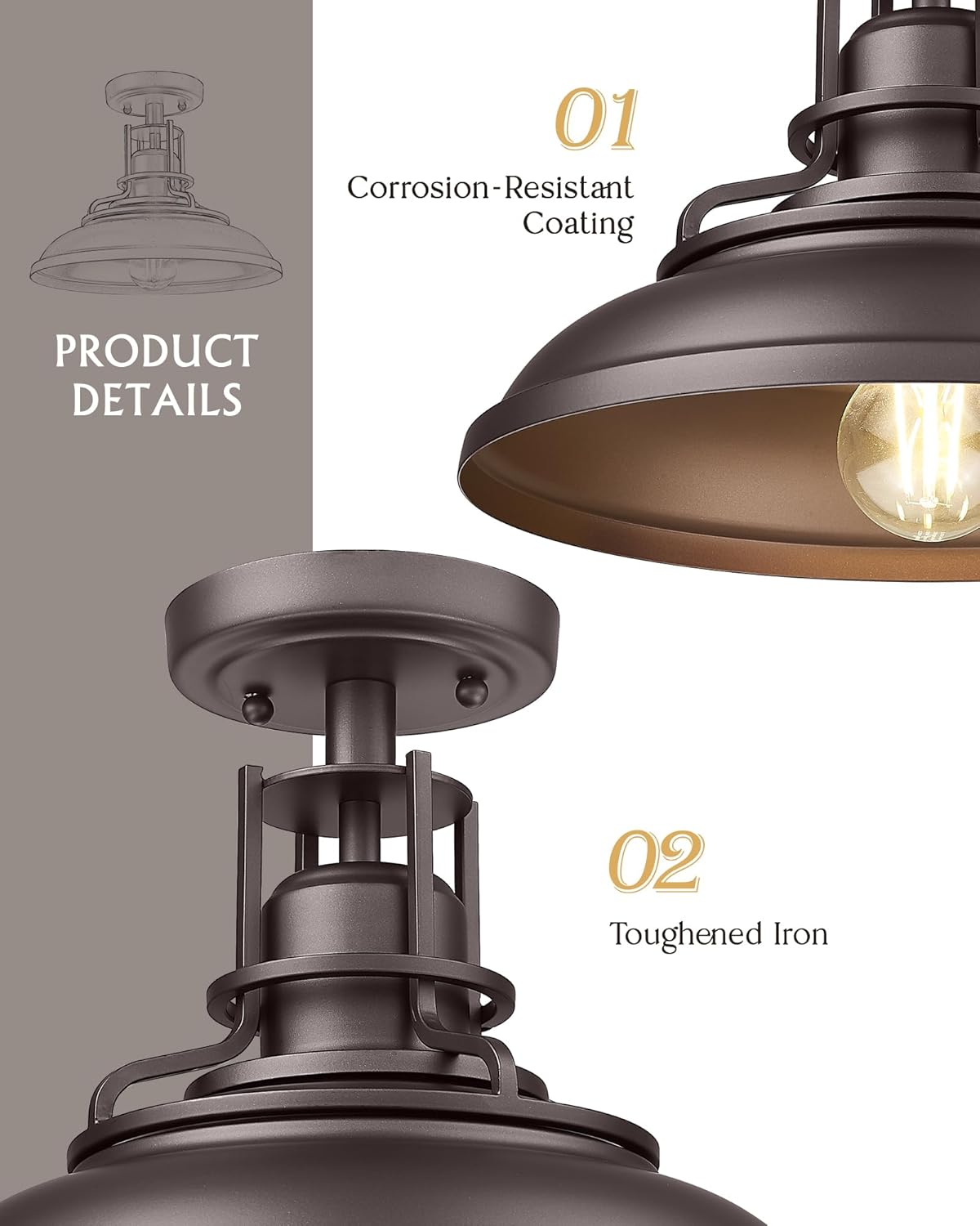 1-Light Semi Flush Mount Light Fixture, 12" Farmhouse Outdoor Ceiling Light for Hallway, Porch, Laundry, Foyer