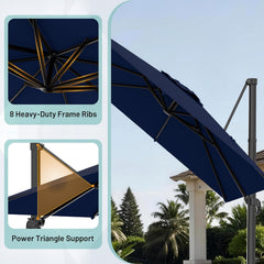 10 X 10FT Cantilever Patio Umbrella, 360-Degree Rotation Square Hanging Offset Umbrella with Crank