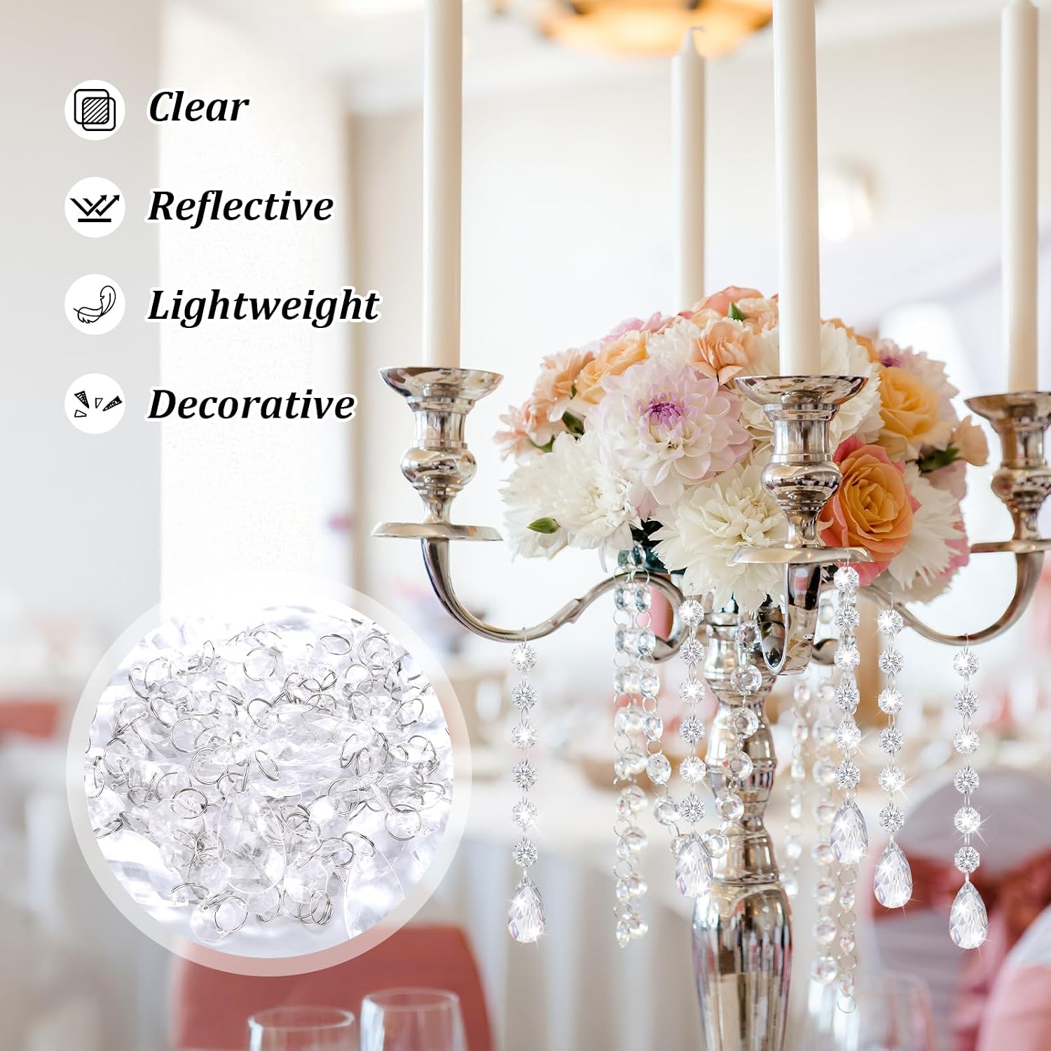 100 Pcs Chandelier Crystals Replacement, Hanging Teardrop Ornaments - Clear Acrylic, for Centerpieces, Chandelier