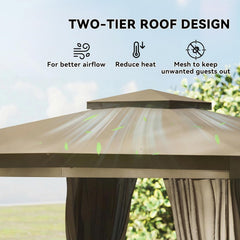 10' x 12' Outdoor Patio Gazebo, Heavy Duty Gazebo Canopy Shelter with Double Roof, Curtains, Netting, Steel Frame