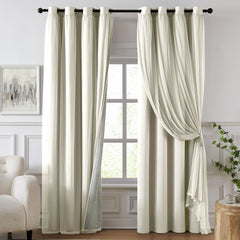 100% Blackout Curtains, Double Layer Ivory Curtains, Black Out Curtain with Sheer Overlay, Room