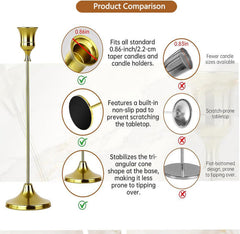 10 Sets Candle Holder Brass Gold Candlestick Holders -Vintage Modern Metal Taper Candle Holders, Decorative