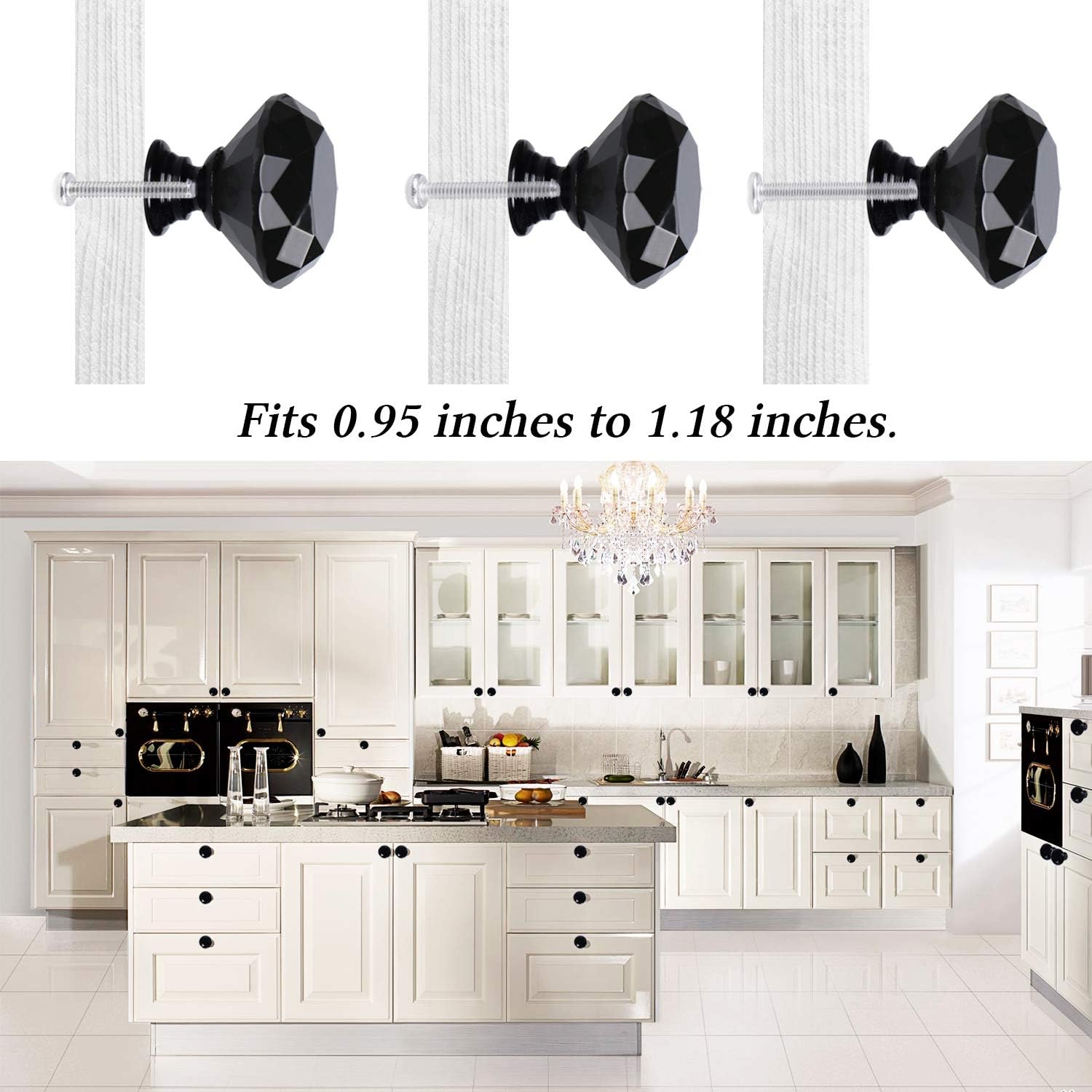 10 Pack Drawer Knobs, Drawer Pulls Black Diamond Shaped Crystal Glass 30mm Cabinet Knobs Pull Handles with Screws Chest