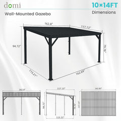 10' x 14' Lean to Gazebo, Wall Mounted Gazebos Pergola with Built in Drainage System, Galvanized Steel Roof