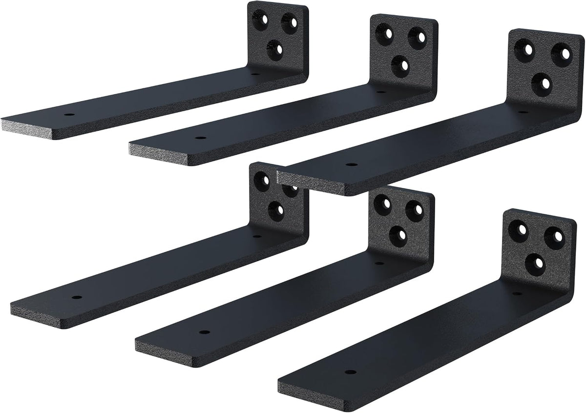 10 Inch Floating Shelf Brackets, Heavy Duty Hidden Bracket for Wall, Mantel, Bookshelves, Black Powder Coated Steel