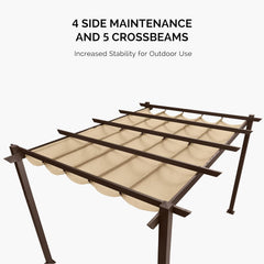 10' x 12' Outdoor Retractable Pergola Aluminum with DIY Sun Shade Canopy Patio Modern Heavy-Duty Bronze Shelter for Garden Yard Pavilion Grape Trellis Porch, Beige
