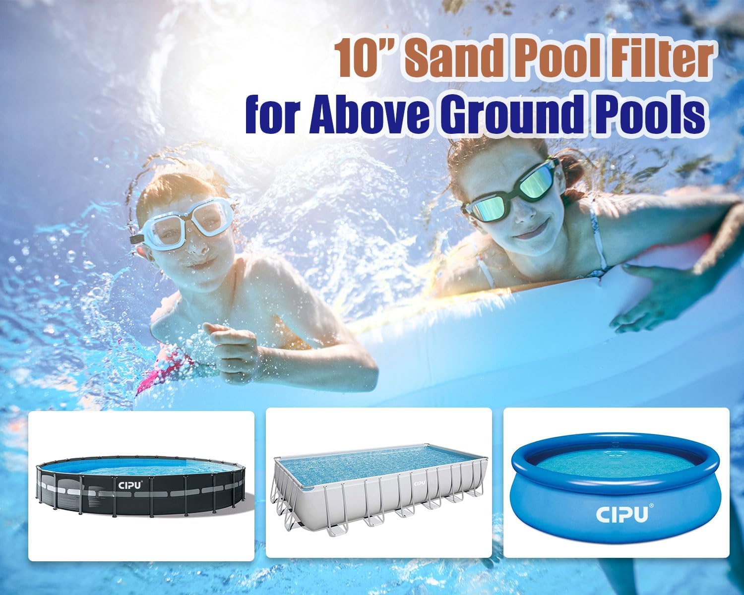 10-inch Sand Filter Pump System for Above Ground Pools, 0.25HP 115V Pool Sand Filter with 4-Way Valve