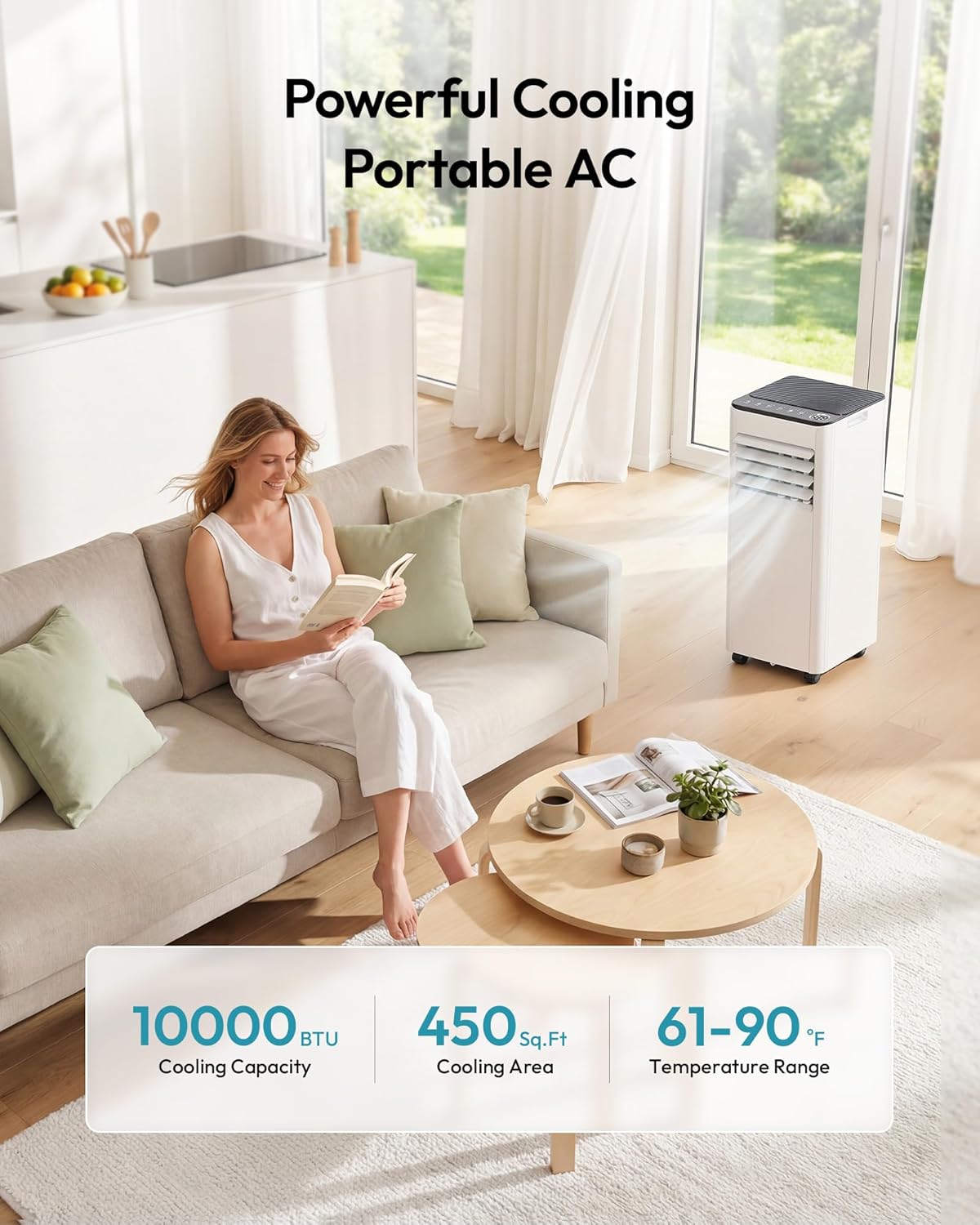 10,000 BTU Portable Air Conditioners, 4-in-1 Portable AC Unit Cools Up to 450 Sq.Ft