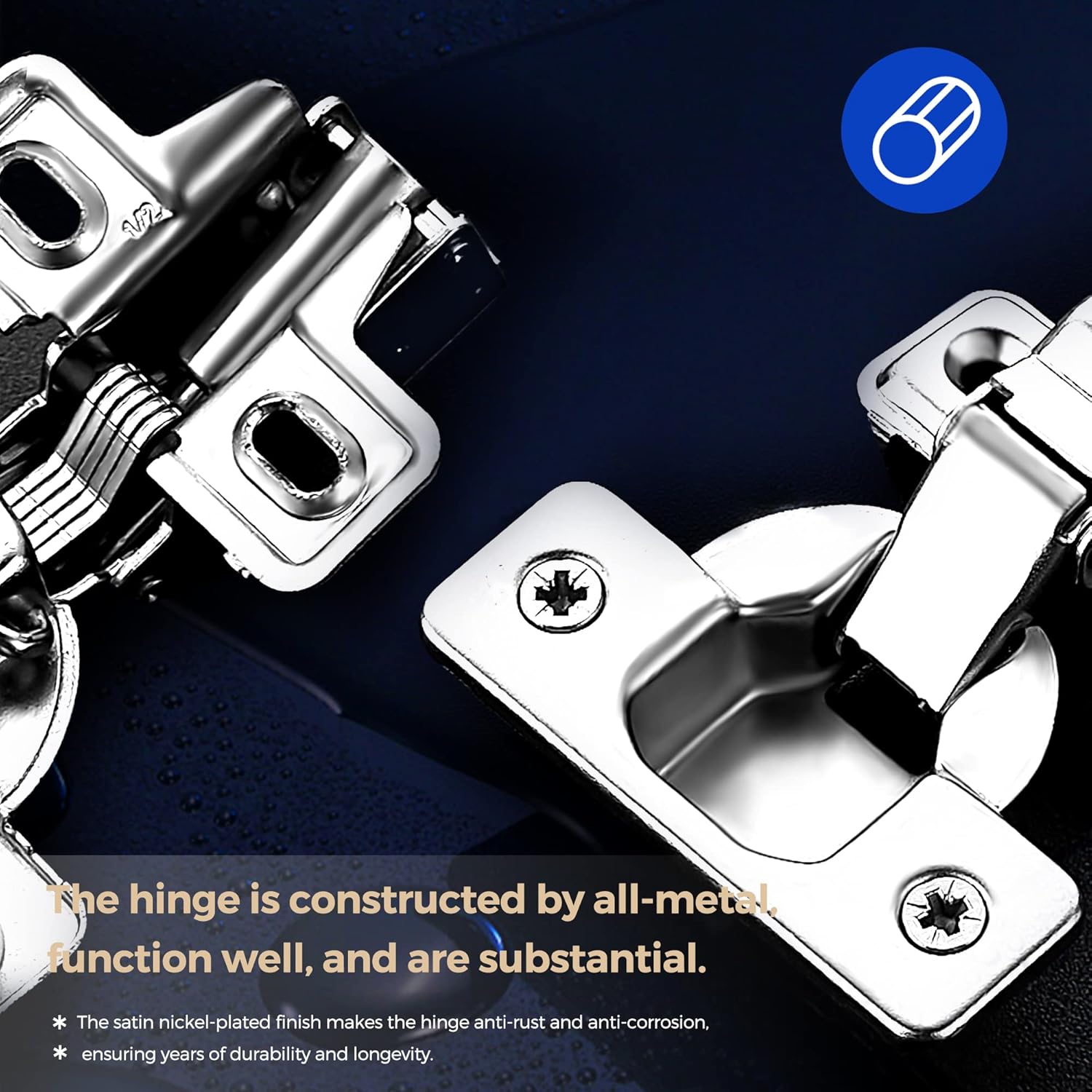 10 Pack 5 Pairs Short Arm Kitchen Cabinet Hinges for 1/2 Inch Overlay Cabinet, Brushed Nickel 105 Degree Opening Angle