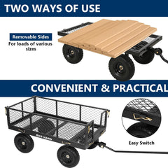 10" Flat Free Tires Heavy Duty Garden Cart with 180° Rotating Handle and Removable Sides, 4 Cu.Ft 400 lbs Capacity