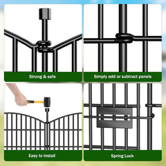 10 Panels Decorative Garden Fence with Gate - 32 in (H) x 23.6 ft (L) No Dig Dog Fence Outdoor for Yard, Rustproof