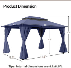 10'x13' Outdoor Gazebo, Metal Frame Heavy Duty Patio Canopy Tent Shelter with Double Roofs - Navy Blue