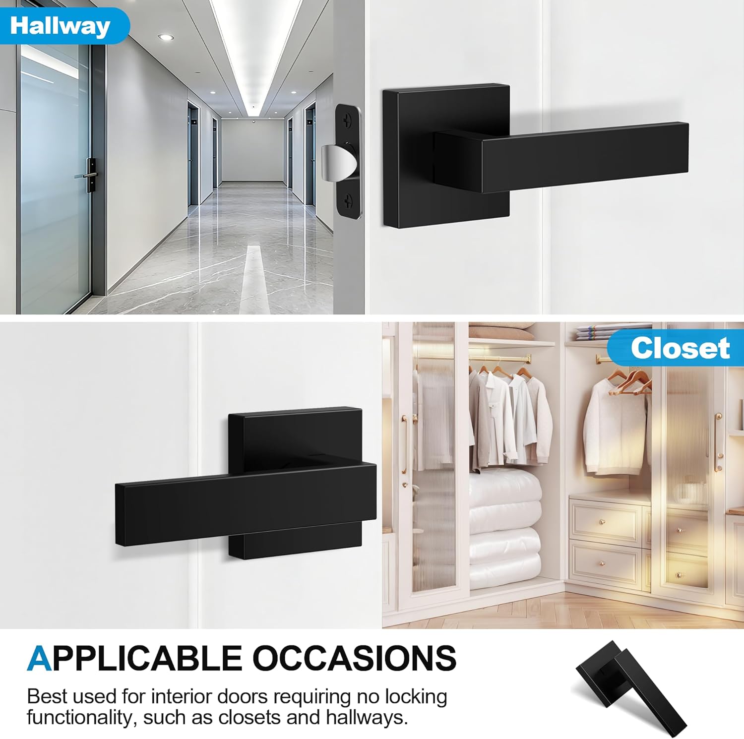 10 Pack Matte Black Door Handles Interior, Passage Door Knobs Closet Door Levers